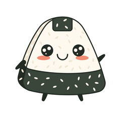 Cute Onigiri Rice Japanese Food Cartoon Character Wrapped Nori Seaweed with Smile Expression