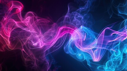 Fototapeta premium Swirling abstract smoke in neon colors against dark backdrop