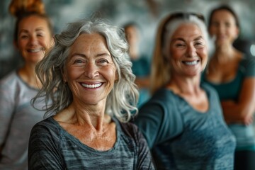 Active Seniors Enjoying Group Fitness and Laughter at Gym for a Vibrant Retirement Lifestyle