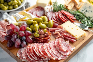 Gourmet Charcuterie Board with Grapes and Olives