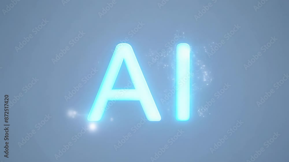 Poster glowing blue ai letters on a soft gradient background