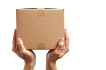 hands holding a blank box on transparancy PNG file for business delivery concept