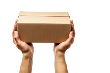 hands holding a blank box on transparancy PNG file for business delivery concept