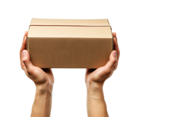 hands holding a blank box on transparancy PNG file for business delivery concept