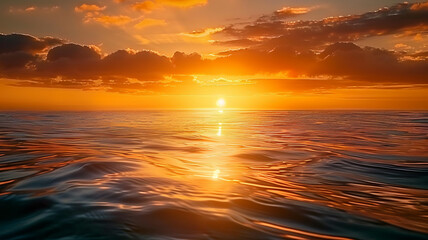 Sunset over tranquil waters waves breaking softly, AI Generative