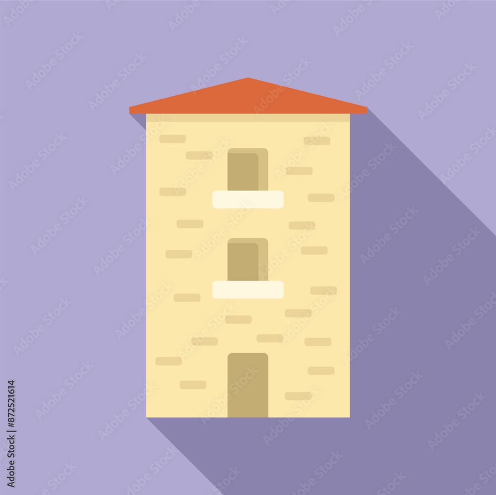 Poster simple three story building with balconies is standing in flat design