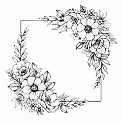 Beautiful wedding floral frame sketch vector illustration (15)