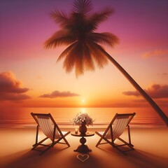 Fototapeta premium An image with a romantic beach sunset scene. 