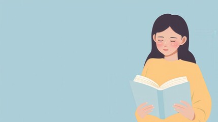 Woman Reading Book   Focused on Literature with Closed Eyes