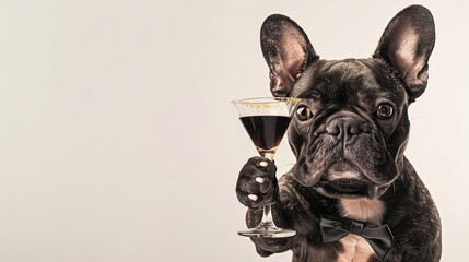 "French Bulldog Dog Holding Martini Cocktail Glass"


