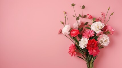 Fototapeta premium Beautiful Bouquet of Pink and White Flowers Against a Soft Pink Background