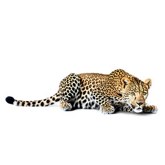 Fototapeta premium Full leopard isolated on transparent PNG background.