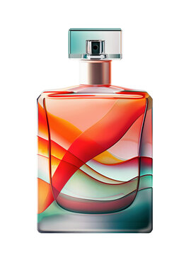 Elegant colorful perfume glass bottles on transparent background