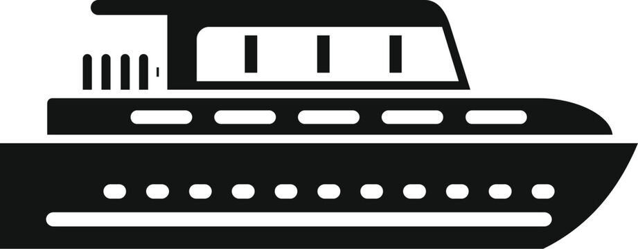 recommend clip art: Simple icon of a large passenger ship sailing on water, designed in black and white