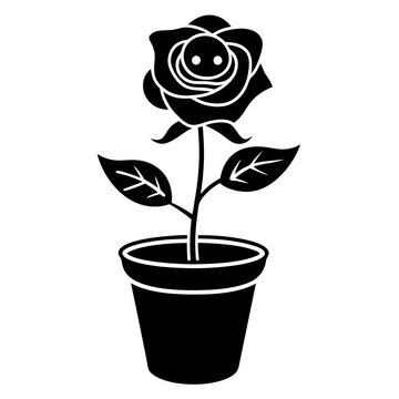 rose frower and pot icon vector art illustration