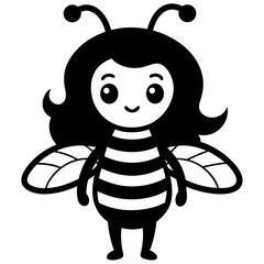 Bee with long hair icon silhouette vector art illustration