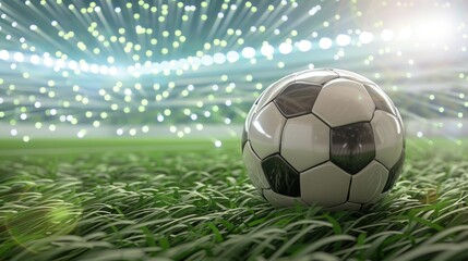 Naklejka premium A soccer ball on a grassy field
