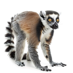 Fototapeta premium Title: Confident Lemur Isolated on White Background.lemur