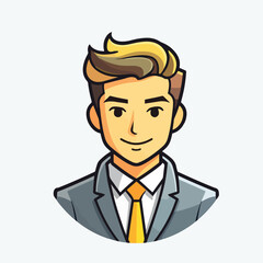 Cartoon Businessman Avatar in Gray Suit and Yellow Tie Illustrator  vector eps 10 format


