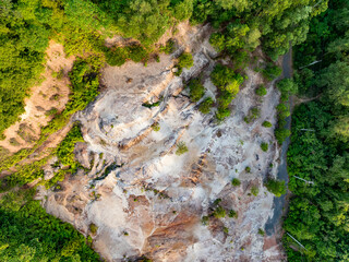 Mountain environmentally hazardous area,Top view tropical jungle natural landscape in Asia,Soil under condition of the erosion as the cliff by human