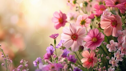 Fototapeta premium Beautiful Spring Flowers in Bloom with Soft Bokeh Background in a Sunlit Garden