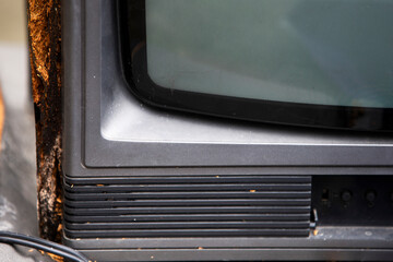 close up vintage old television