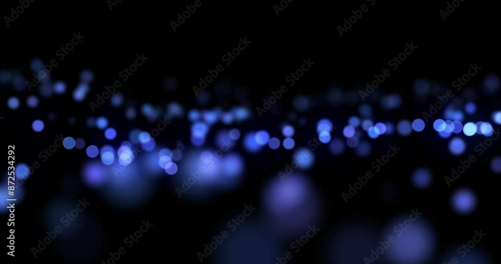 Aufkleber Data stream, graphic and networking with blue particles on black background for communication. Animation, digital and future with cloud computing or information technology flow in dark cyberspace