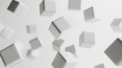 cubes floating seperately, white color, matte surface, studio lightning, white background