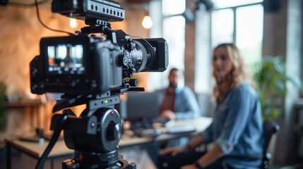 Professional team filming corporate video