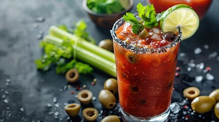 Refreshing Bloody Mary Cocktail with Garnishes