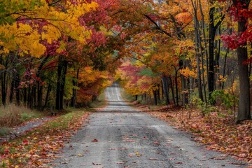Obraz premium Autumn trees lining driveway