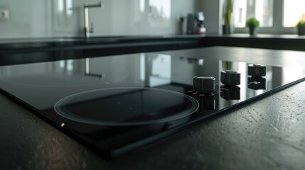 a black glass-top ceramic cooktop that is flat. no buttons or controls