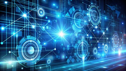 Fototapeta premium Abstract Futuristic Technology Background with Bright Blue Light and Digital Interface