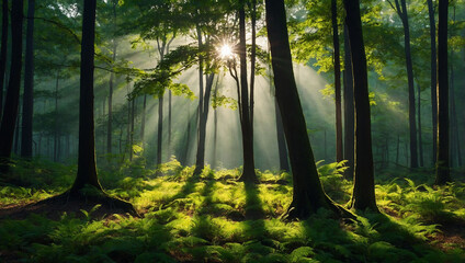 the serene beauty of a sunlit green forest