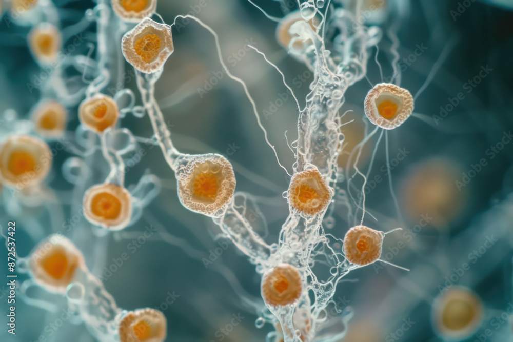Wall mural macro photo of intricate fungal spores under a microscope, showcasing delicate structures and natura