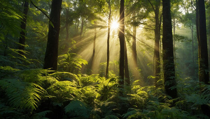 the serene beauty of a sunlit green forest