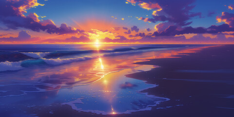  Evening sea anime style background