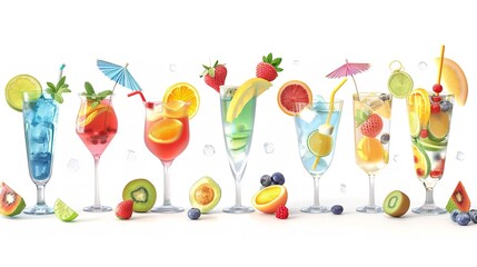 "Set of Cocktails with Decoration from Fruits Isolated"

