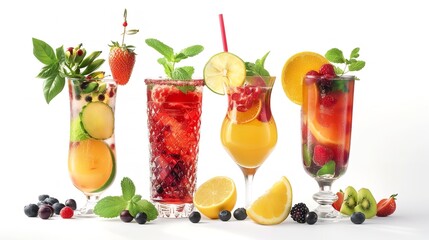 "Set of Cocktails with Decoration from Fruits Isolated"

