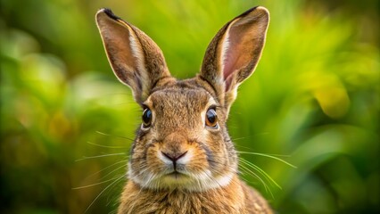 Curious Rabbit Portrait in Lush Green Meadow