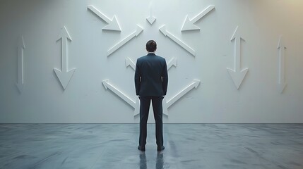 Businessman confusion scene decision point moment contemplating life direction office dilemma concept