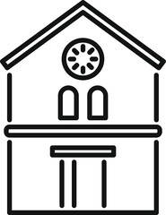 Simple line drawing of a courthouse building with columns and a round window