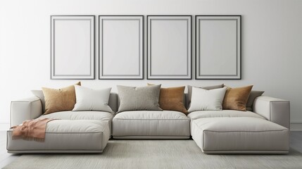 Frame mockup, modern living room interior with comfortable sofa