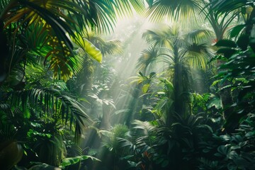 Sunbeams Illuminating Lush Rainforest