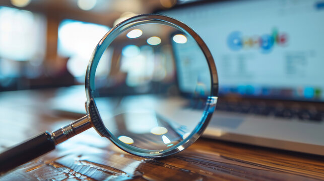 Computer Screen Displaying Search Engine with Magnifying Glass