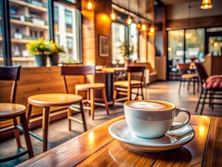 A deserted coffee shop with an empty chair, a cup of coffee, and a whispering gesture, conveying a sense of gossip and juicy conversation.