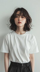 Obraz premium Tシャツを着た女性（アジア人・中国人・日本人・韓国人）