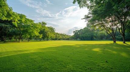 Wide open grassy area in a public park, perfect for recreational activities