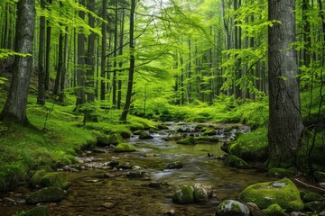 Serene Stream Winding Through a Lush Forest