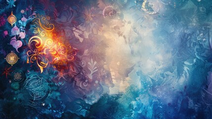 Abstract Watercolor with Swirling Patterns and a Glowing Center